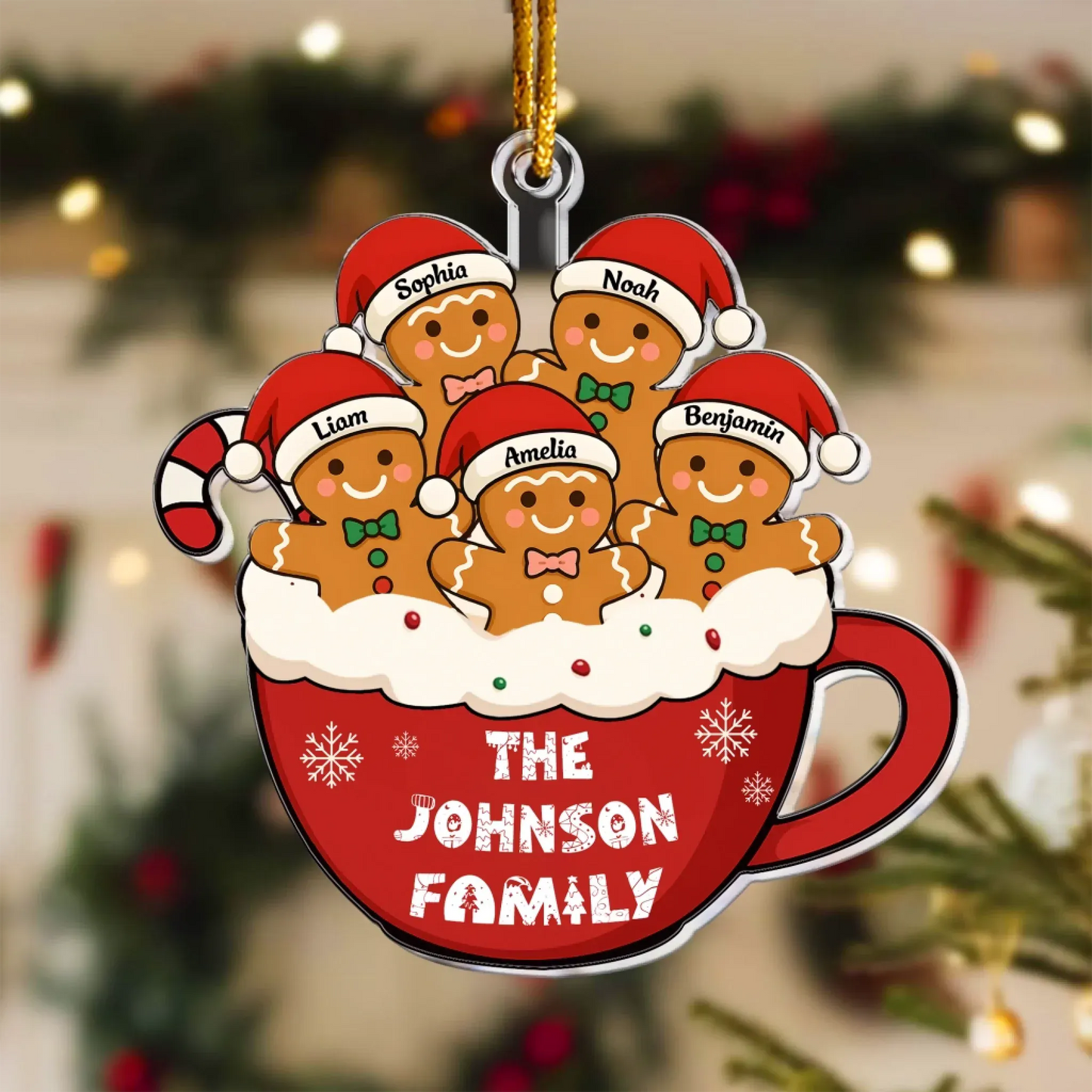 Personalized Ornaments Custom Gingerbread Family with Names & Year - Personalized Acrylic Ornament