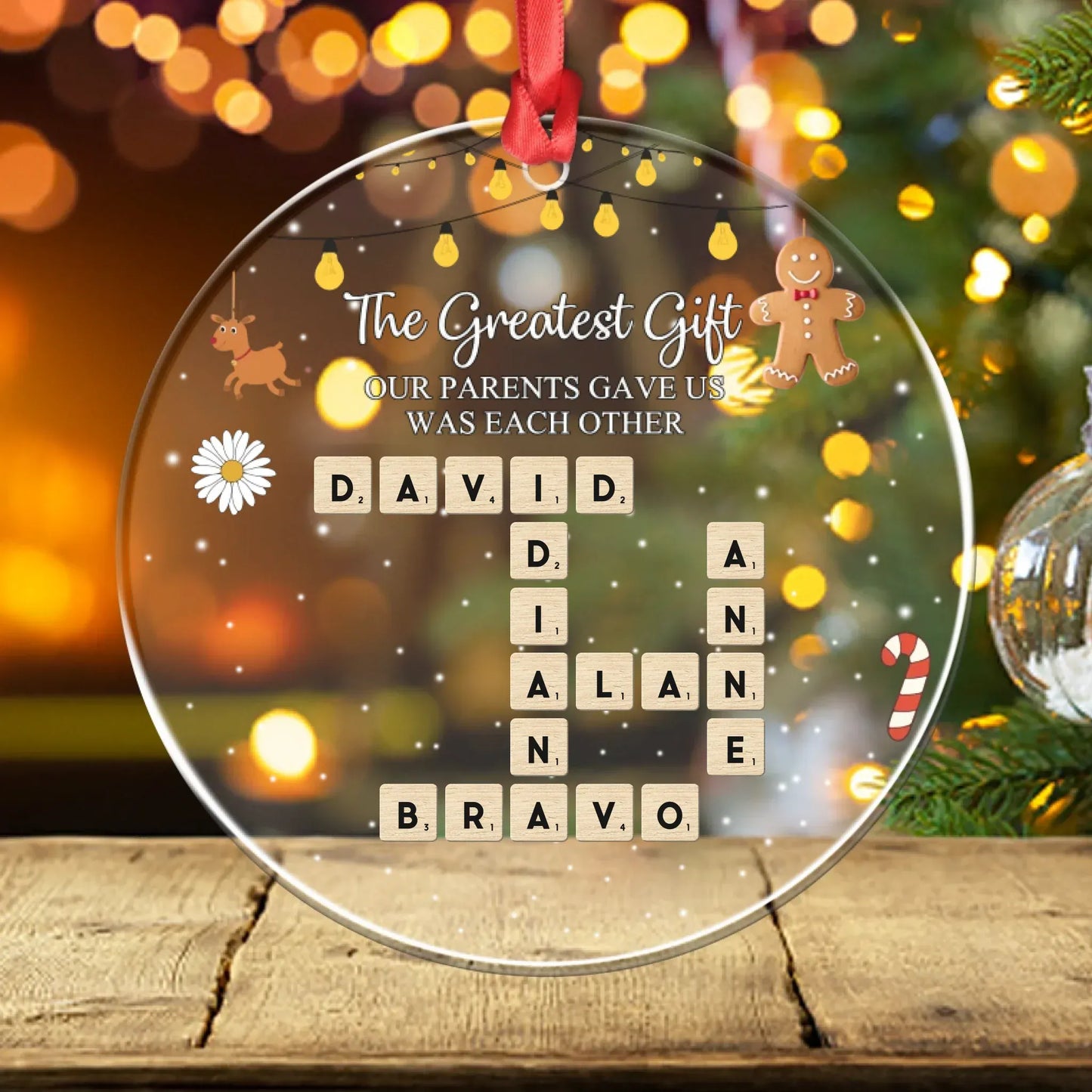 Personalized Ornaments Ornament Acrylic DMT / Glass / 3.5in / 8.9cm Brother & Sisters Forever Linked Together - Personalized Family Crossword Custom Acrylic Ornament