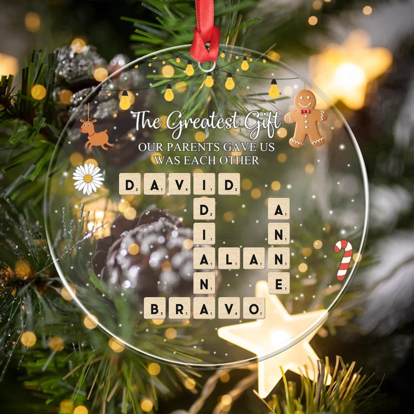 Personalized Ornaments Brother & Sisters Forever Linked Together - Personalized Family Crossword Custom Acrylic Ornament