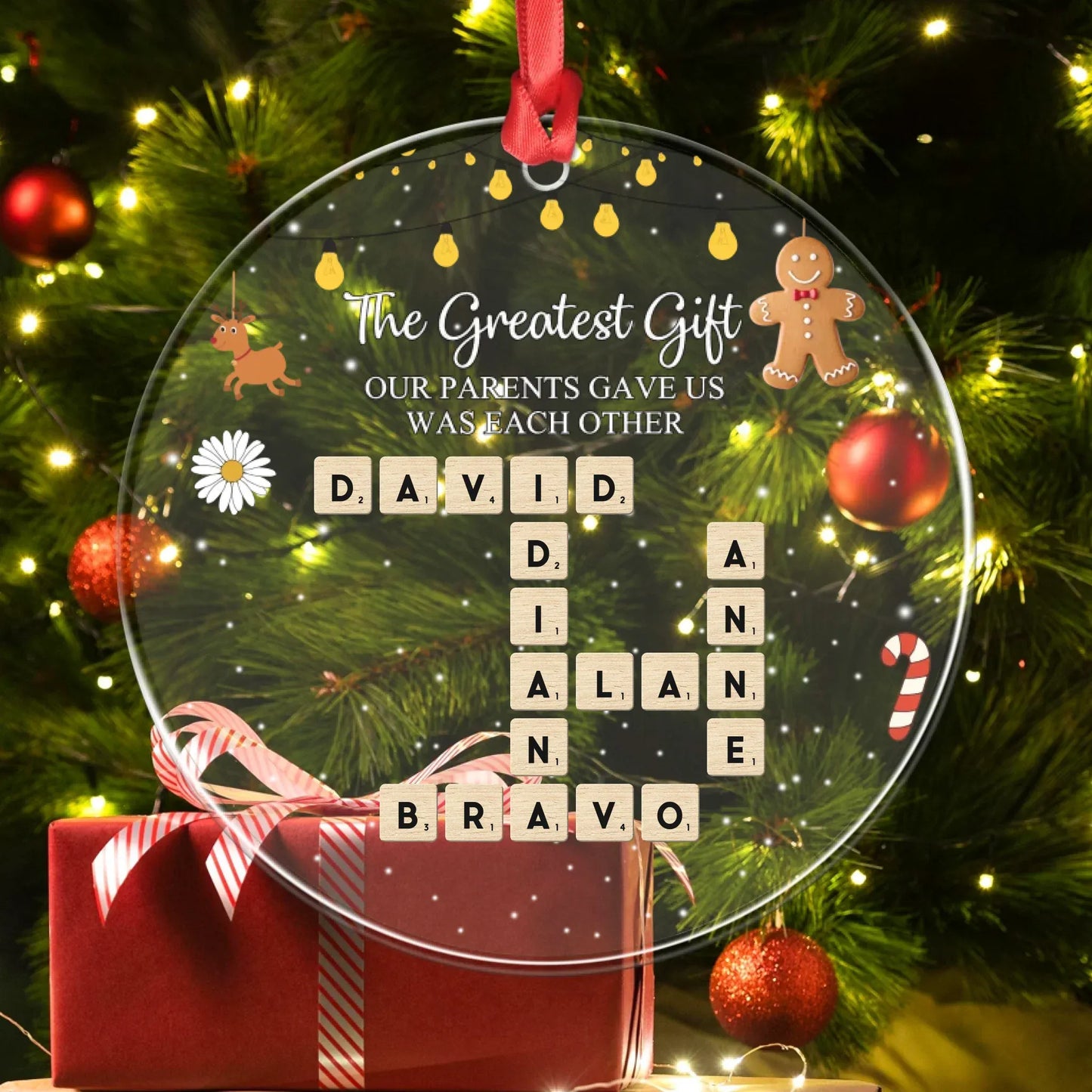 Personalized Ornaments Brother & Sisters Forever Linked Together - Personalized Family Crossword Custom Acrylic Ornament