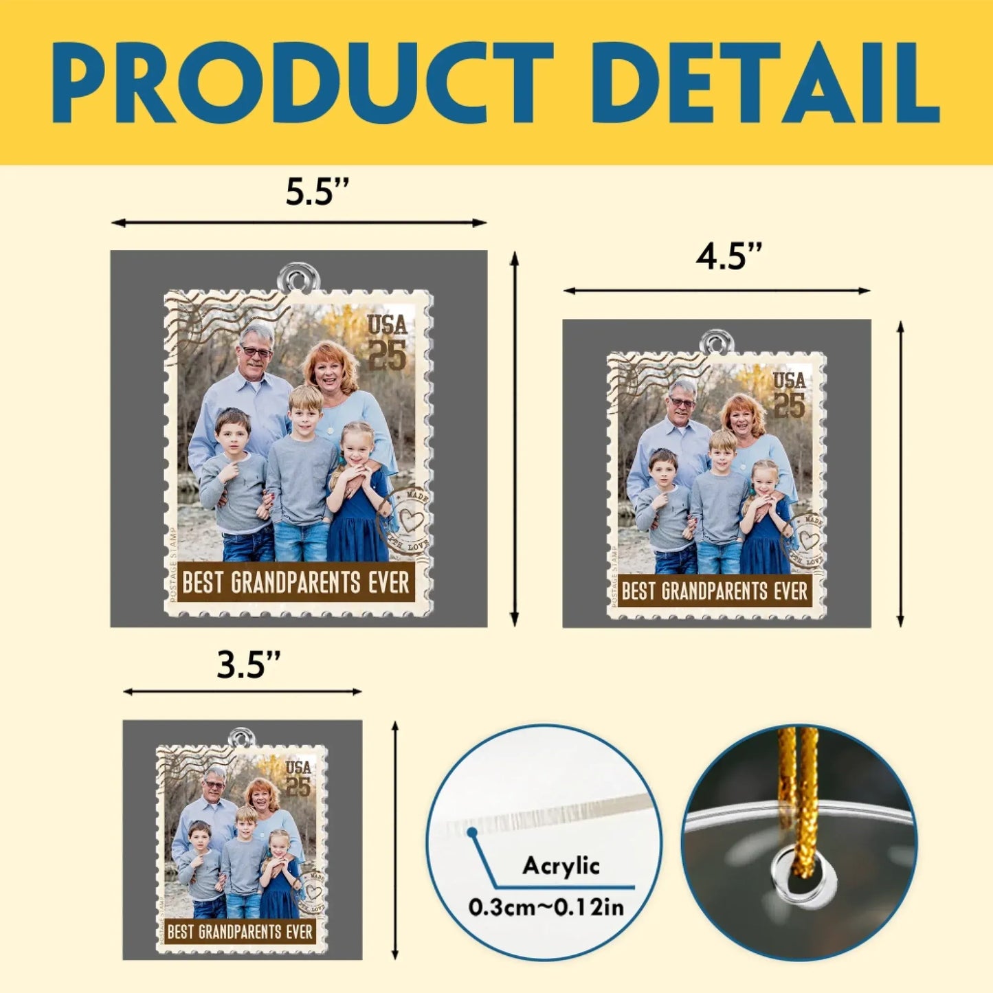 Personalized Ornaments Postage Stamp Ornament - Family Picture Keepsake -  Personalized Acrylic Photo Ornament