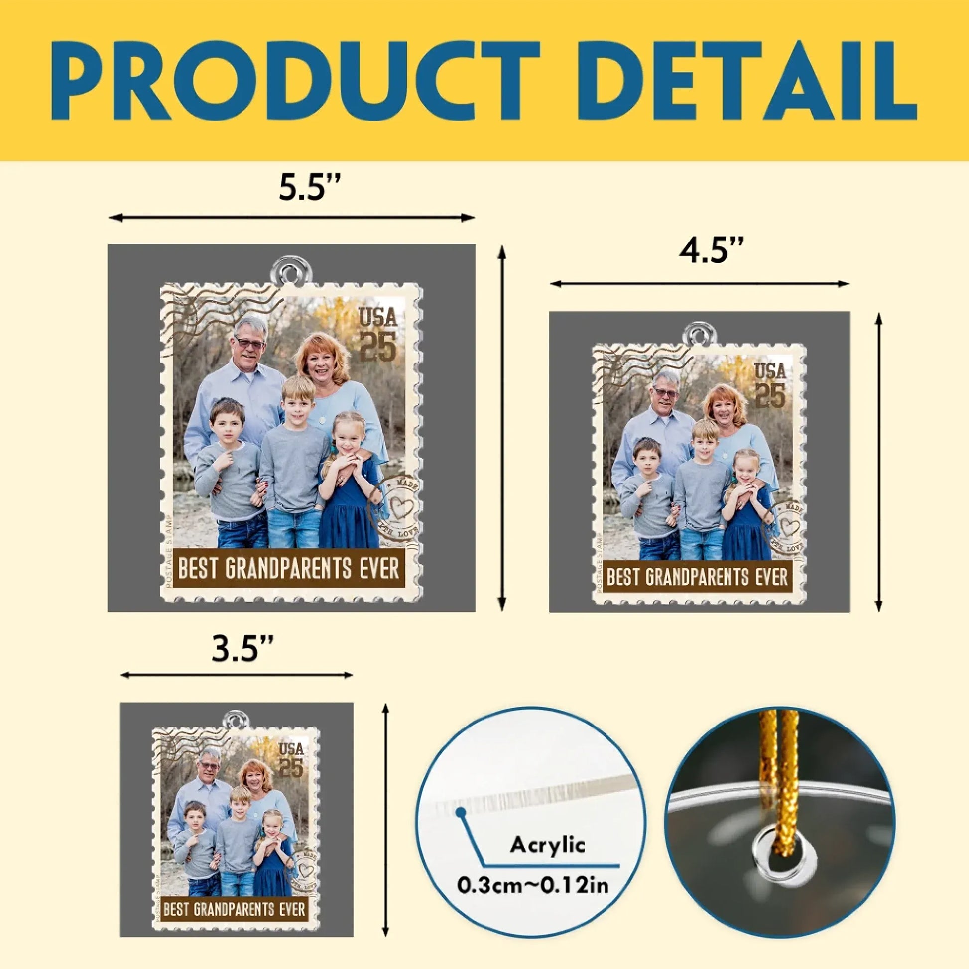 Personalized Ornaments Postage Stamp Ornament - Family Picture Keepsake -  Personalized Acrylic Photo Ornament