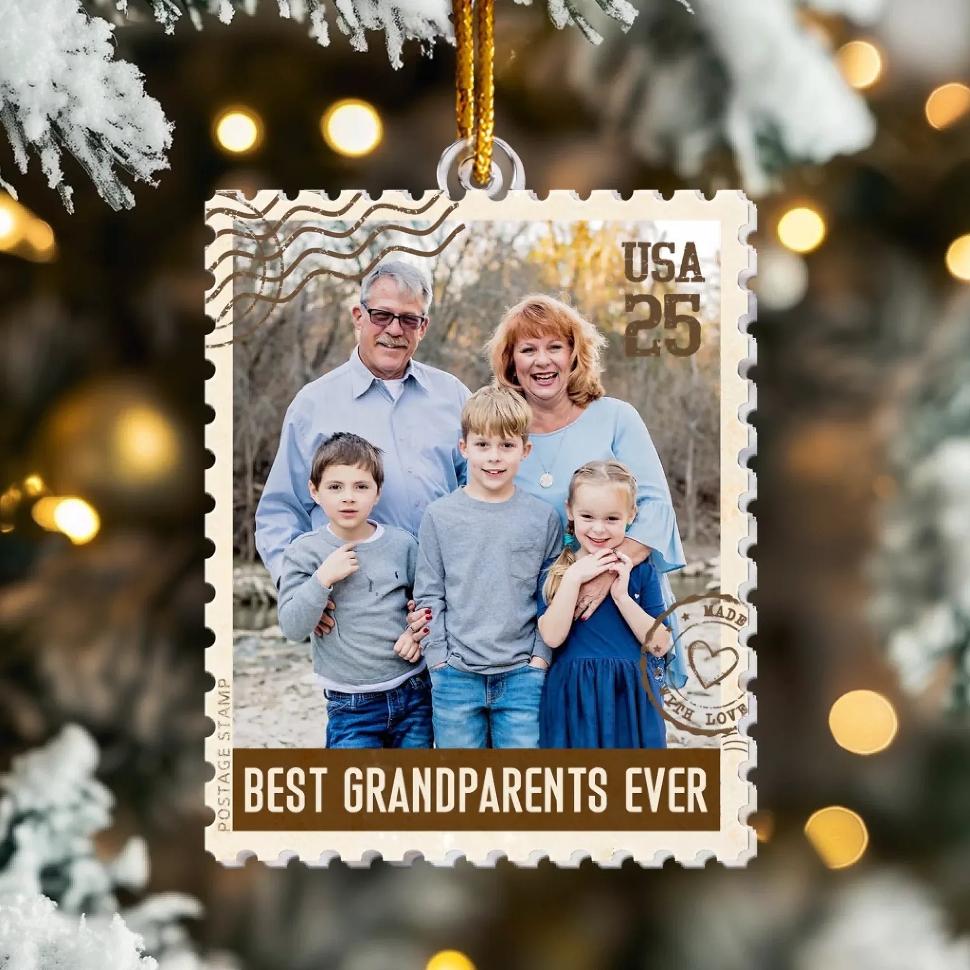 Personalized Ornaments Postage Stamp Ornament - Family Picture Keepsake -  Personalized Acrylic Photo Ornament