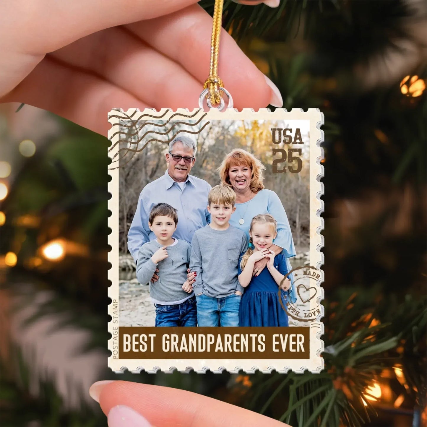 Personalized Ornaments Postage Stamp Ornament - Family Picture Keepsake -  Personalized Acrylic Photo Ornament