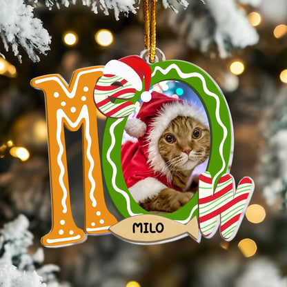 Personalized Ornaments Meow Christmas Funny Pet Photo - Personalized Acrylic Photo Ornament