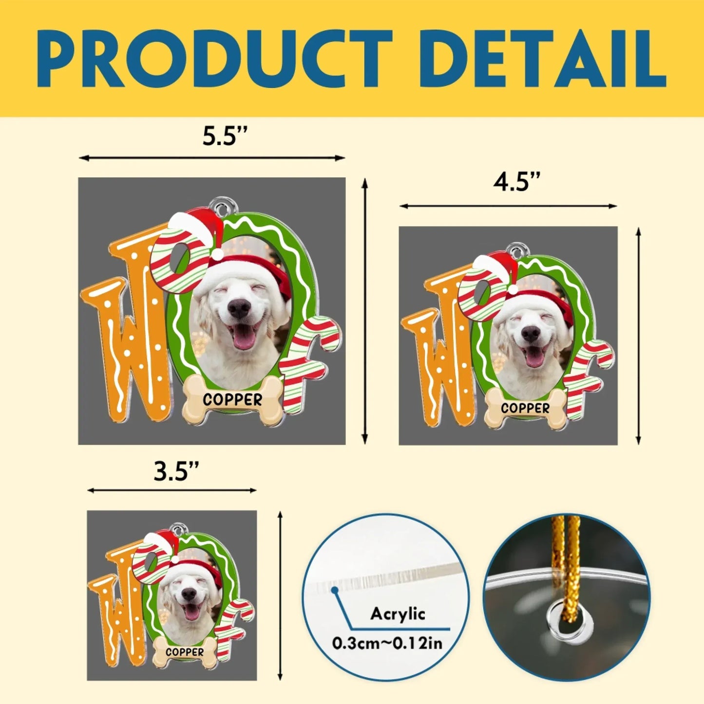 Personalized Ornaments Woof Christmas Funny Pet Photo - Personalized Acrylic Photo Ornament