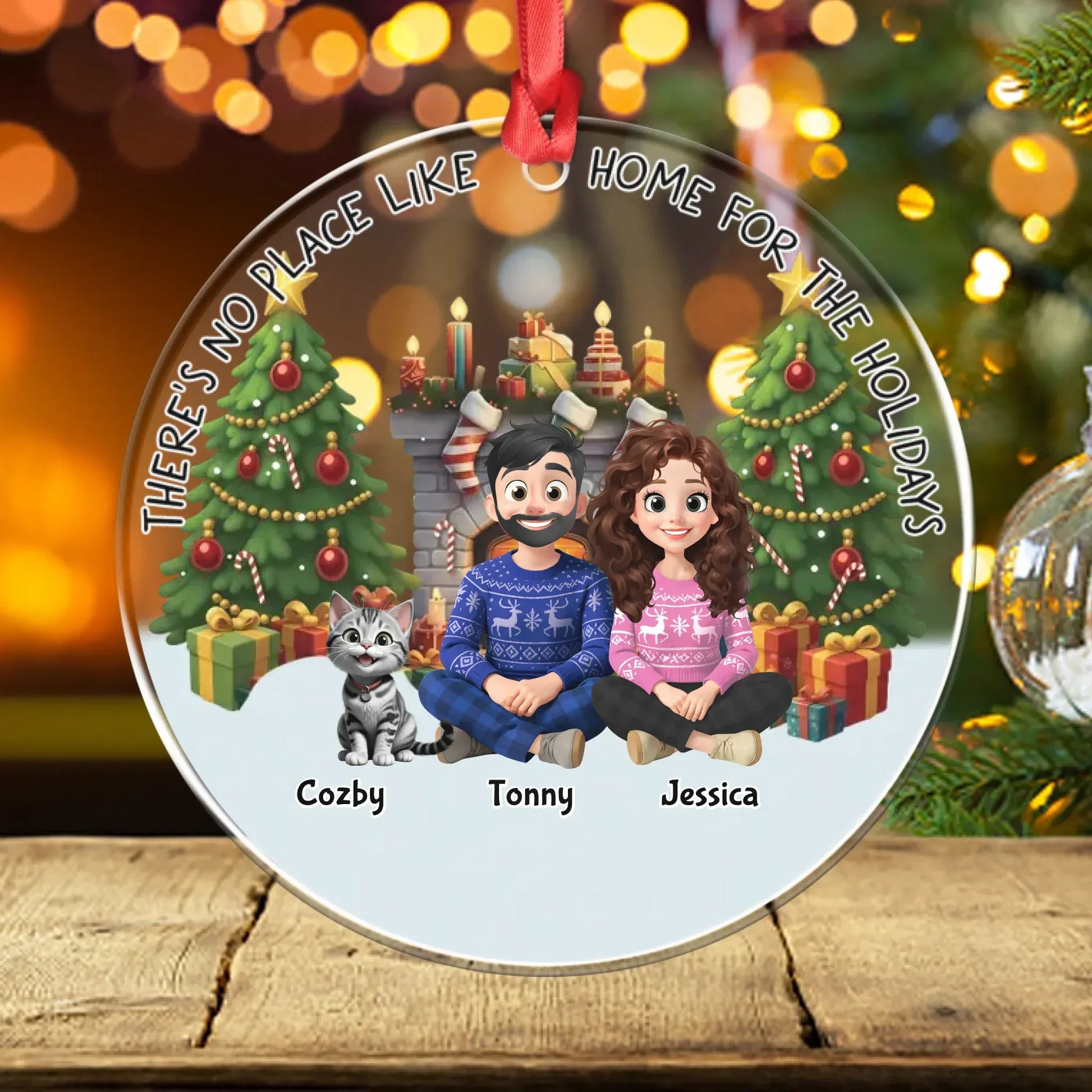 Personalized Ornaments Ornament Acrylic DMT / Glass / 3.5in / 8.9cm There's No Place Like Home for the Holidays - Personalized Couple And Cats Custom Acrylic Ornament
