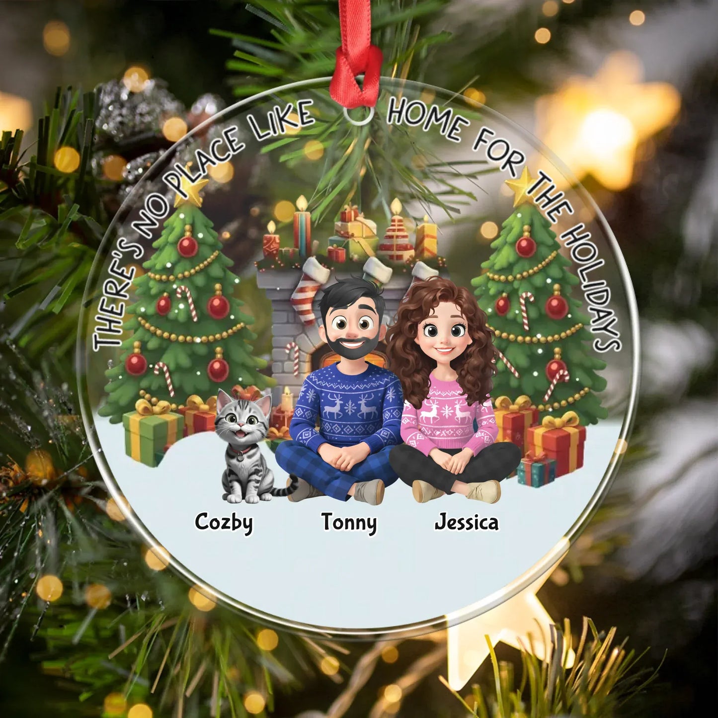 Personalized Ornaments There's No Place Like Home for the Holidays - Personalized Couple And Cats Custom Acrylic Ornament