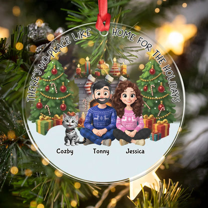 Personalized Ornaments There's No Place Like Home for the Holidays - Personalized Couple And Cats Custom Acrylic Ornament