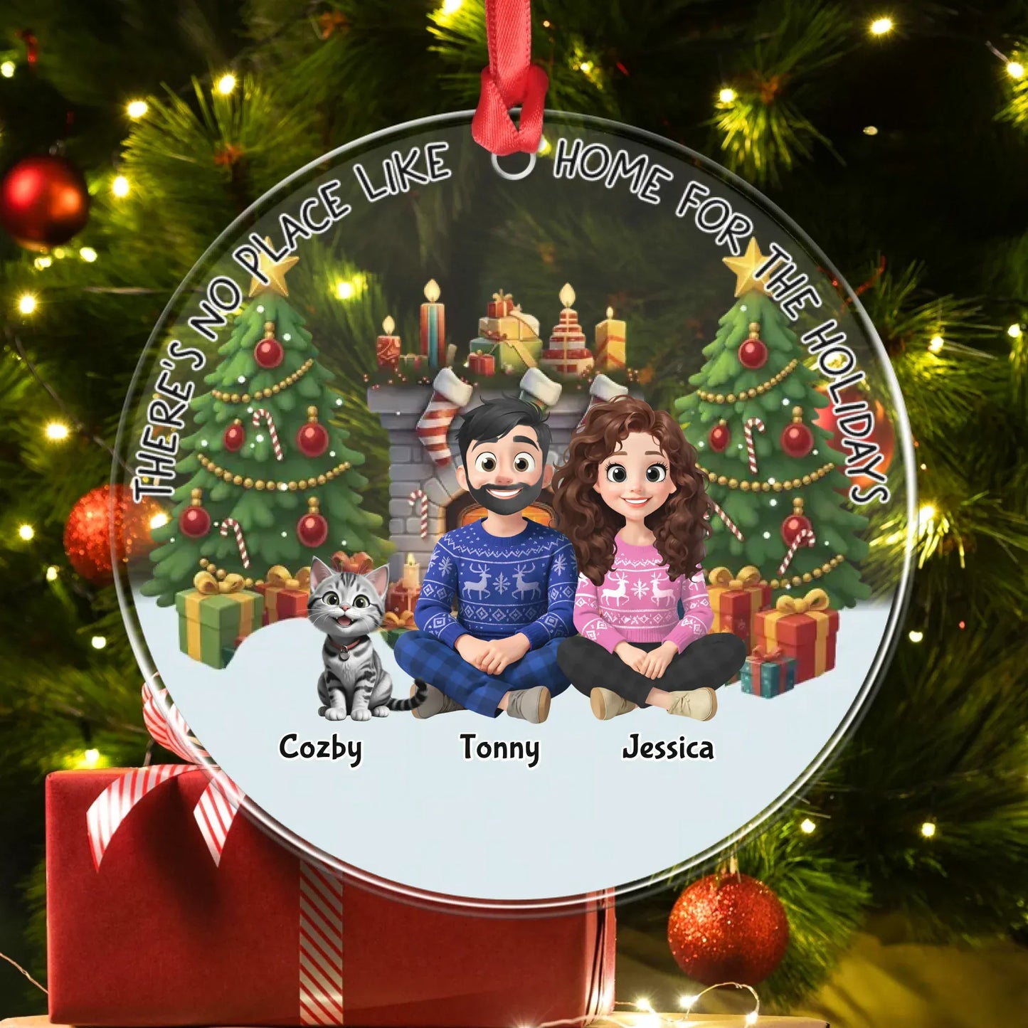 Personalized Ornaments There's No Place Like Home for the Holidays - Personalized Couple And Cats Custom Acrylic Ornament