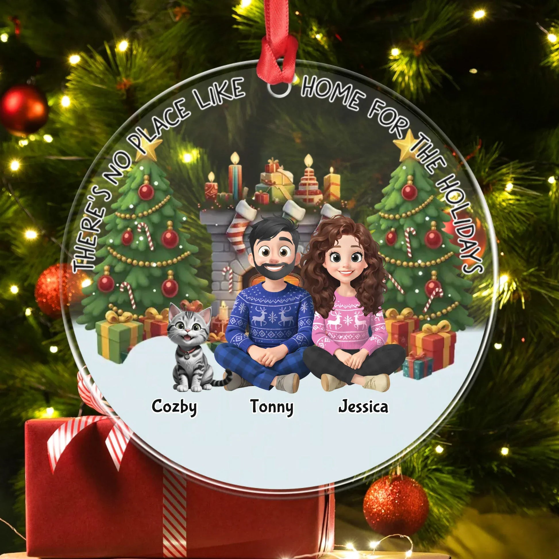 Personalized Ornaments There's No Place Like Home for the Holidays - Personalized Couple And Cats Custom Acrylic Ornament