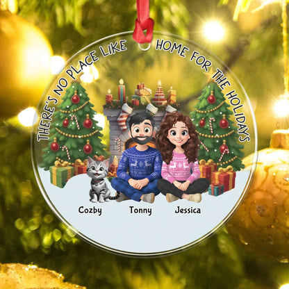 Personalized Ornaments There's No Place Like Home for the Holidays - Personalized Couple And Cats Custom Acrylic Ornament