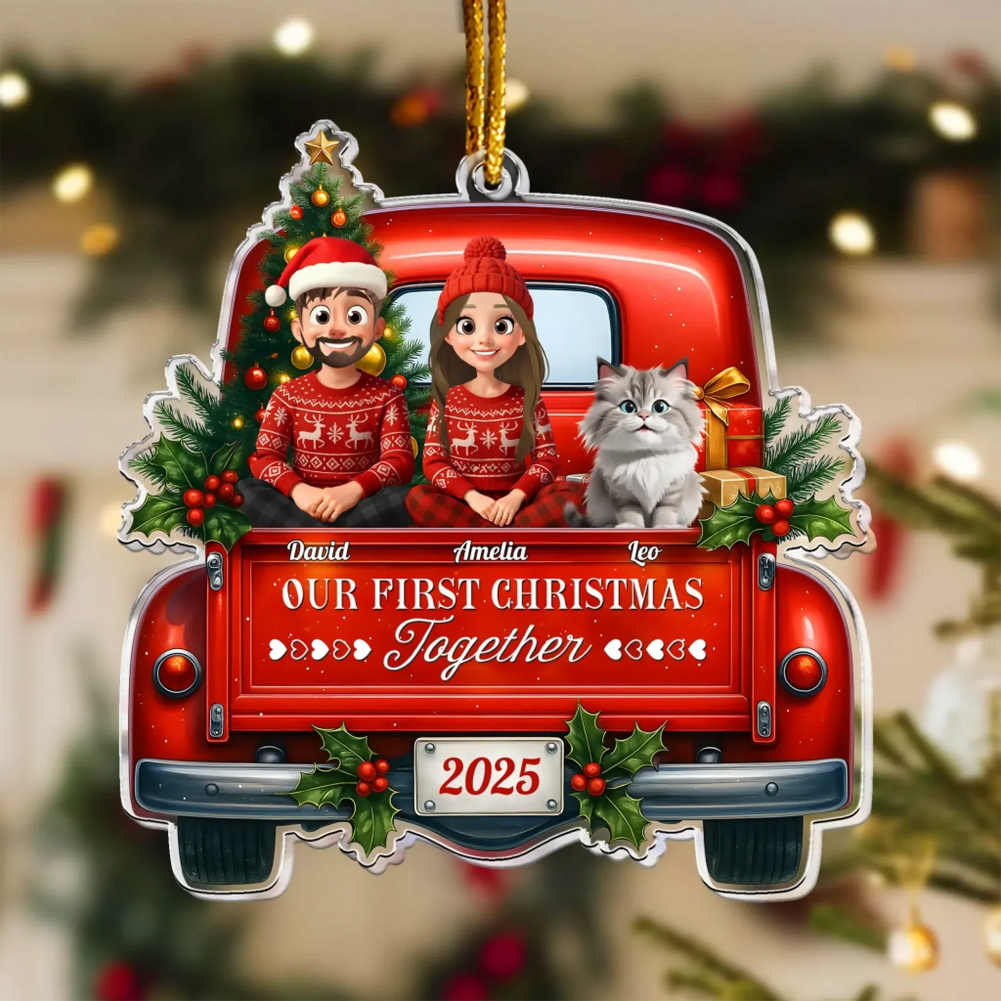 Personalized Ornaments Family Christmas Truck Pet Lovers - Holiday Keepsake 2025 - Personalized Acrylic Ornament