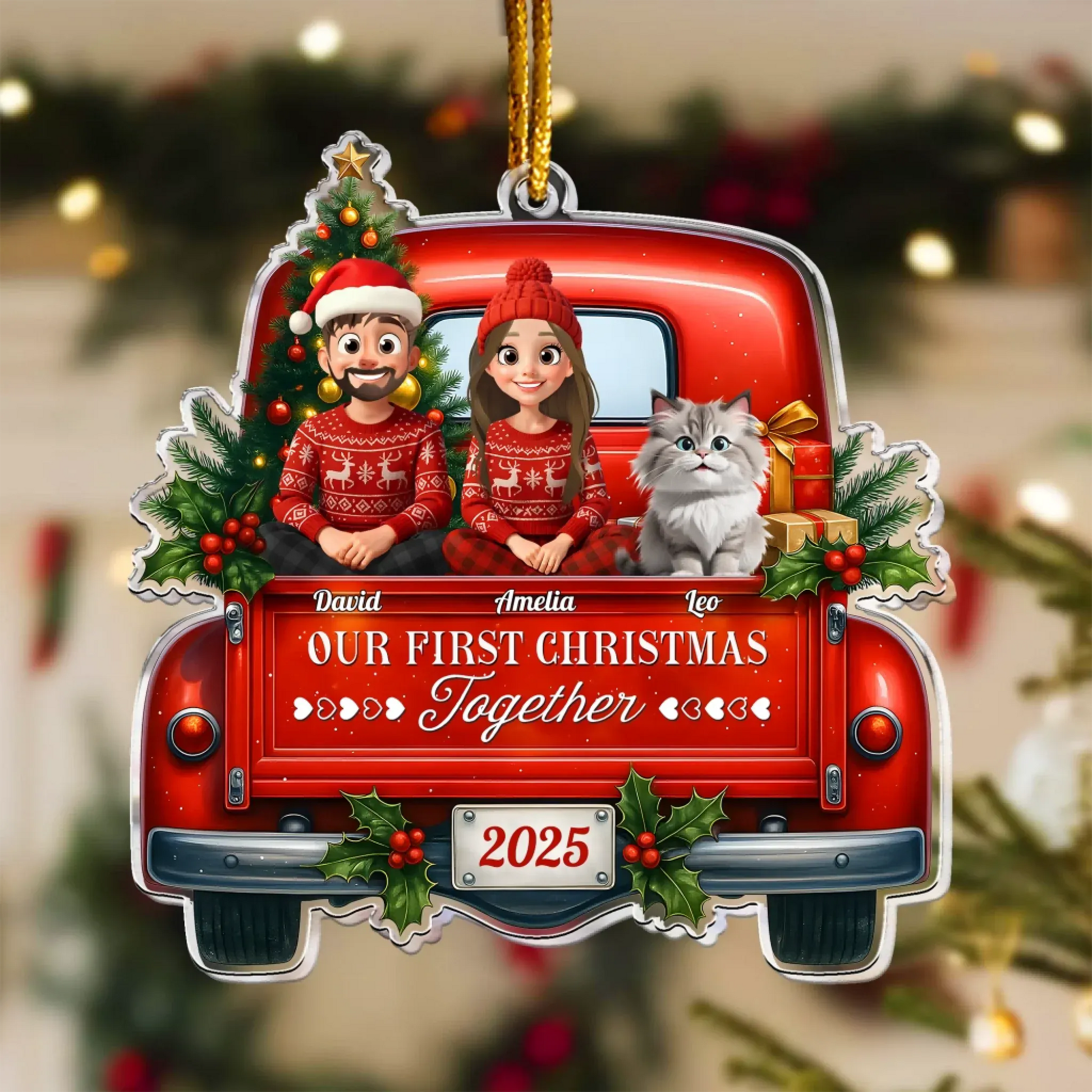 Personalized Ornaments Family Christmas Truck Pet Lovers - Holiday Keepsake 2025 - Personalized Acrylic Ornament