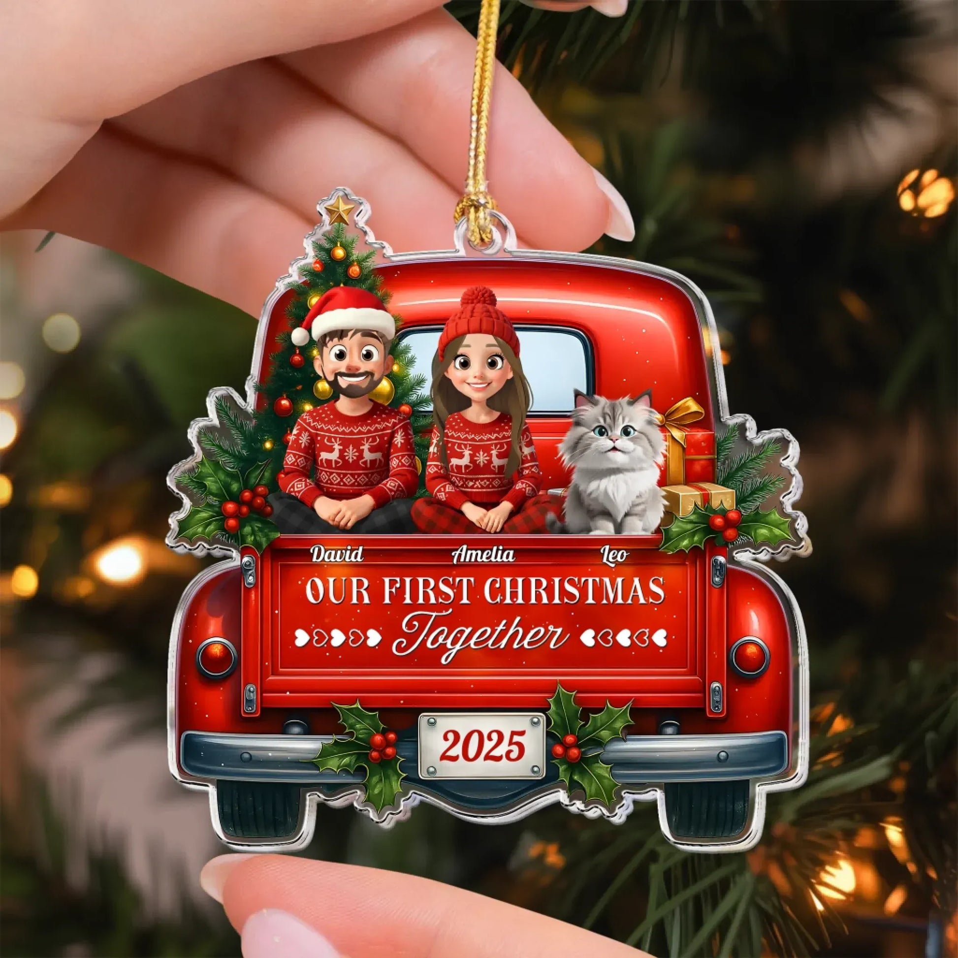 Personalized Ornaments Family Christmas Truck Pet Lovers - Holiday Keepsake 2025 - Personalized Acrylic Ornament