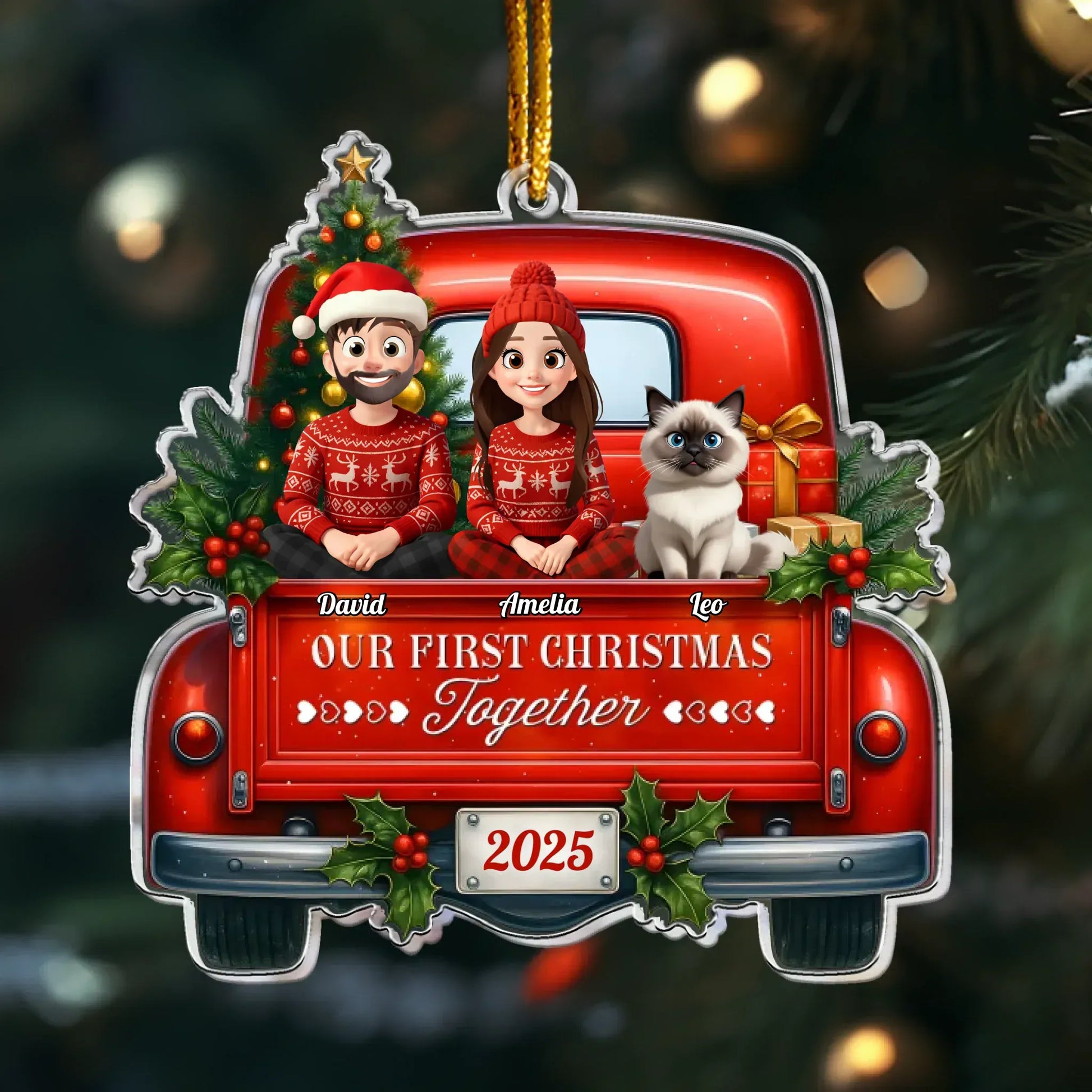 Personalized Ornaments Ornament Acrylic / Glass / 3.5in / 8.9cm Family Christmas Truck Pet Lovers - Holiday Keepsake 2025 - Personalized Acrylic Ornament