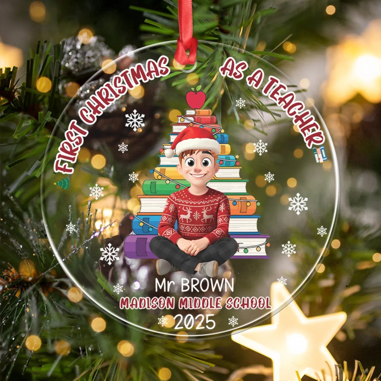 Personalized Ornaments First Christmas As A Teacher - Personalized Custom Acrylic Ornament