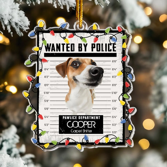 Pet Mugshot Portrait  - Funny Wanted Poster - Personalized Acrylic Photo Ornament