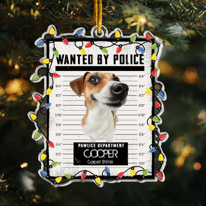 Ornament Acrylic / Glass / 3.5in / 8.9cm Pet Mugshot Portrait  - Funny Wanted Poster - Personalized Acrylic Photo Ornament