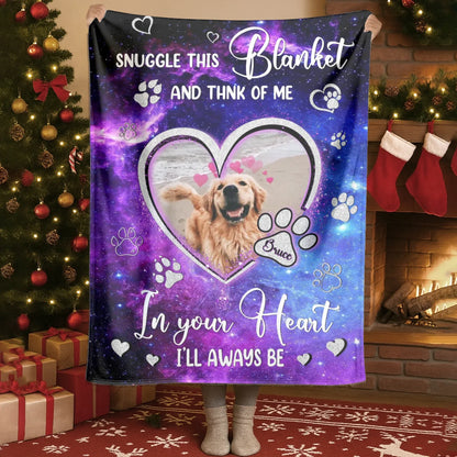 Personalized Blankets Blanket Custom KNT / White / 30x40in / 76x101cm Snuggle This Blanket And Think Of Me In Your Heart - Personalized Pet Memorial Photo Blanket