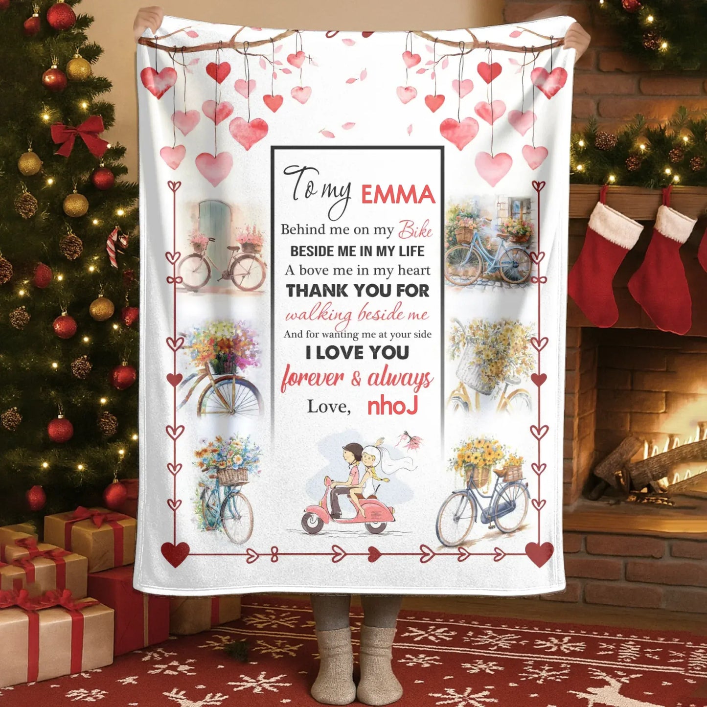 Personalized Blankets Blanket Custom KNT / White / 30x40in / 76x101cm Behind Me On My Bike Beside Me In My Life - Personalized Couple Photo Custom Name Blanket