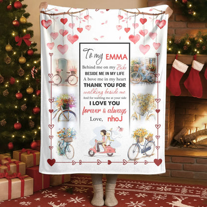 Personalized Blankets Blanket Custom KNT / White / 30x40in / 76x101cm Behind Me On My Bike Beside Me In My Life - Personalized Couple Photo Custom Name Blanket