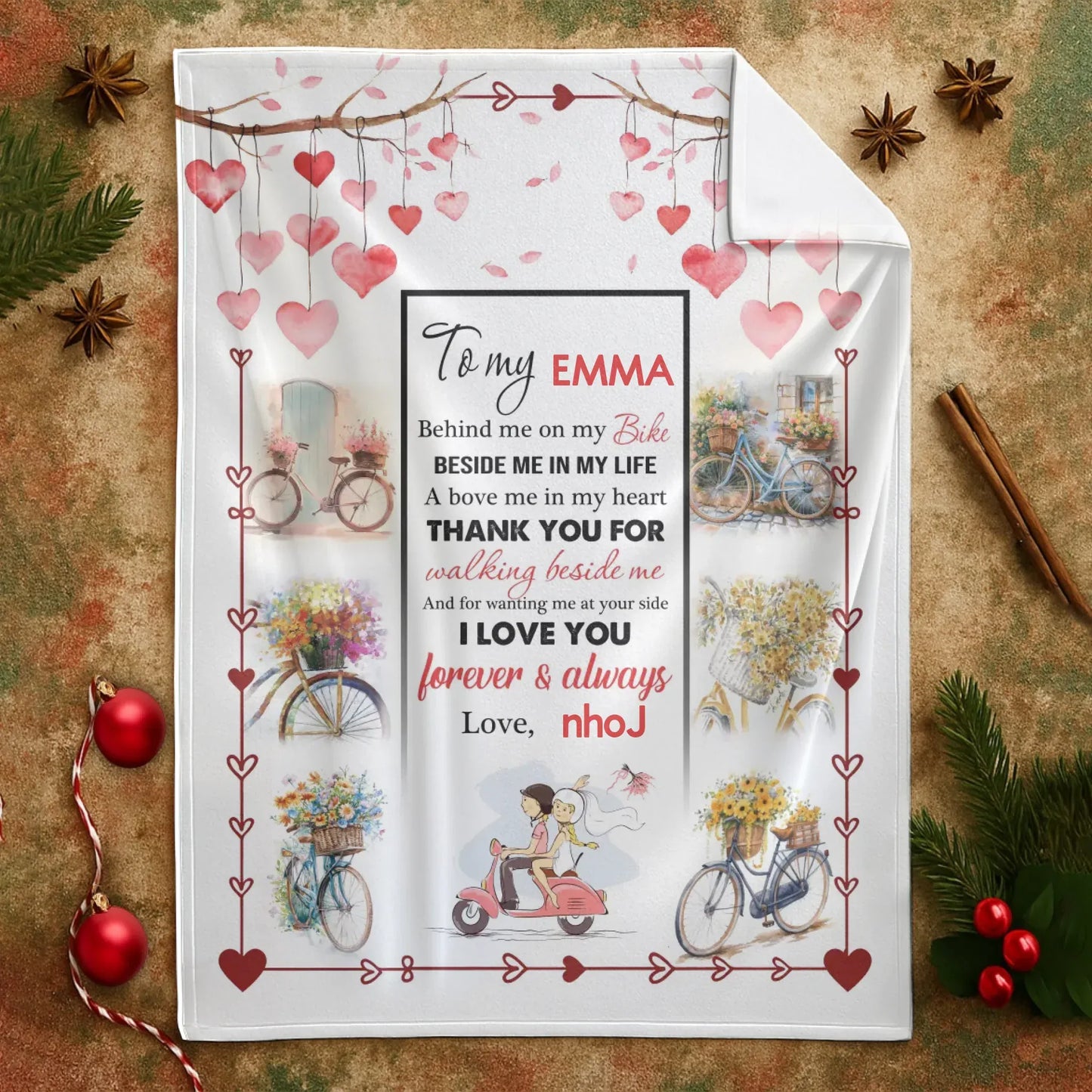 Personalized Blankets Behind Me On My Bike Beside Me In My Life - Personalized Couple Photo Custom Name Blanket