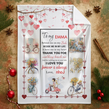Personalized Blankets Behind Me On My Bike Beside Me In My Life - Personalized Couple Photo Custom Name Blanket