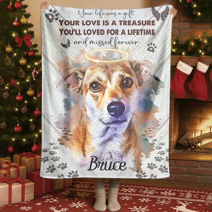 Personalized Blankets Blanket Custom KNT / White / 30x40in / 76x101cm Your Life Was A Gift Your Love Is A Treasure - Personalized Dog Memorial Photo Custom Name Blanket