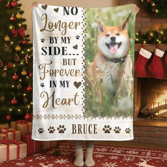 Personalized Blankets Blanket Custom KNT / White / 30x40in / 76x101cm No Longer By My Side But Forever In My Heart - Personalized Dog Memorial Photo Blanket