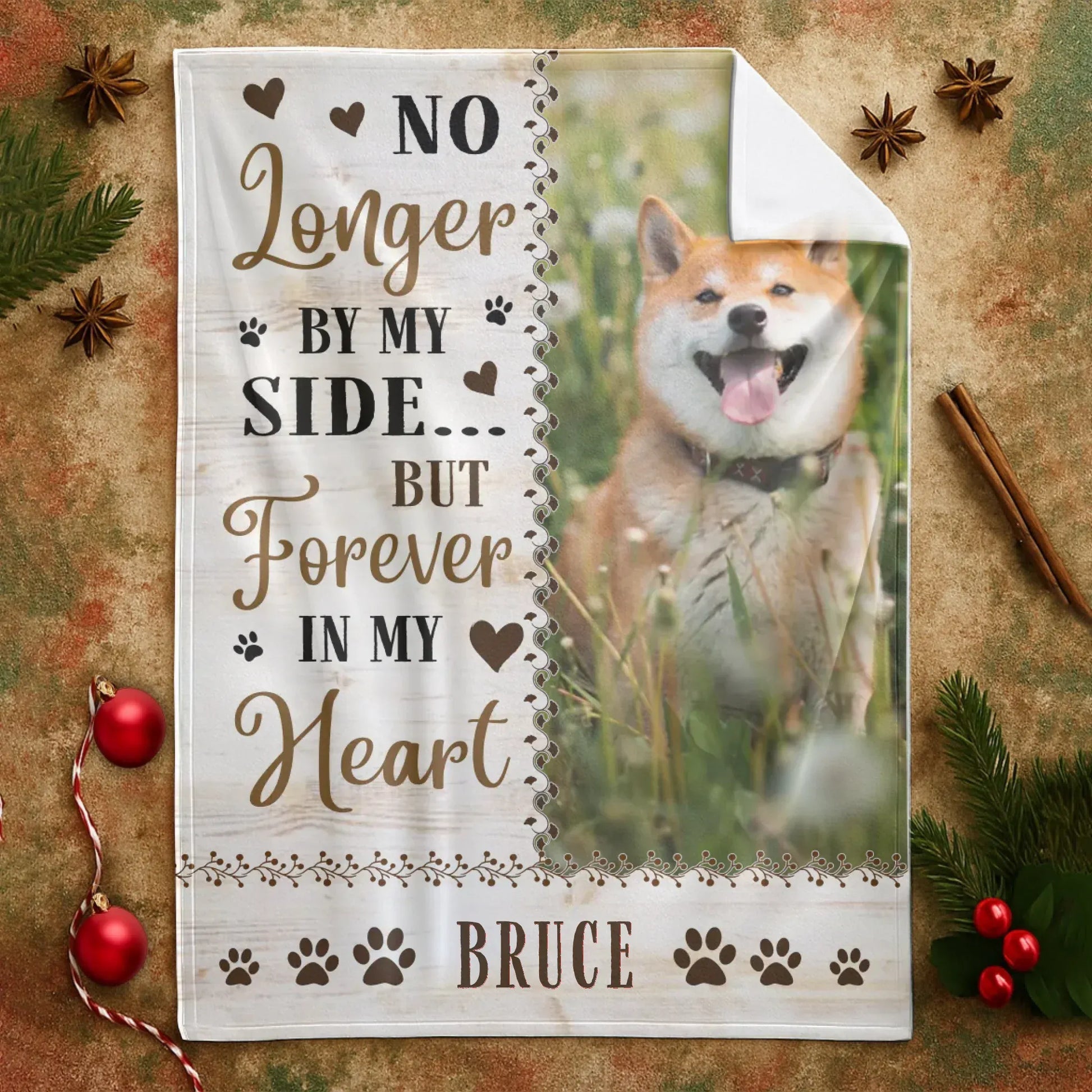 Personalized Blankets No Longer By My Side But Forever In My Heart - Personalized Dog Memorial Photo Blanket