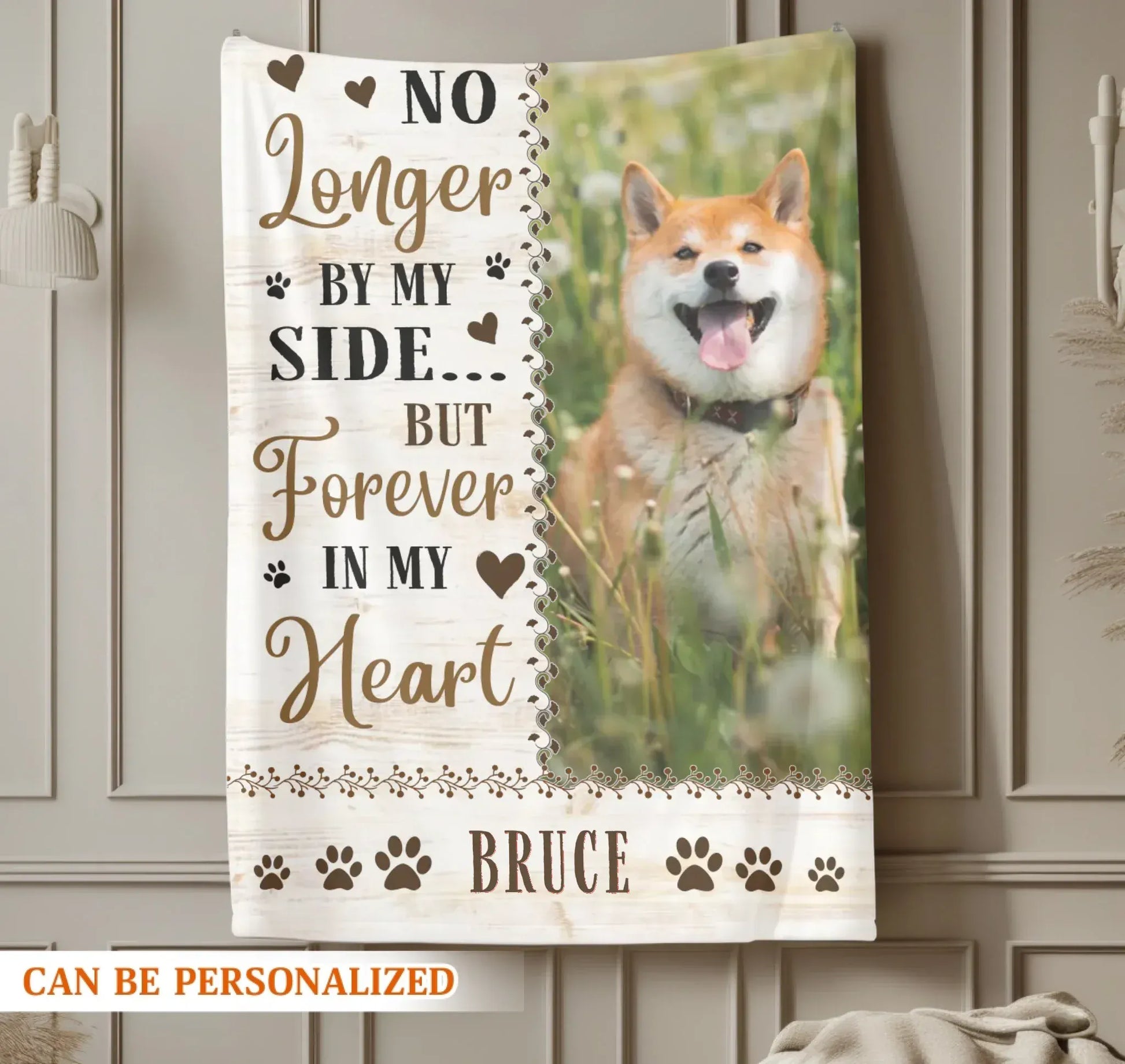 Personalized Blankets No Longer By My Side But Forever In My Heart - Personalized Dog Memorial Photo Blanket