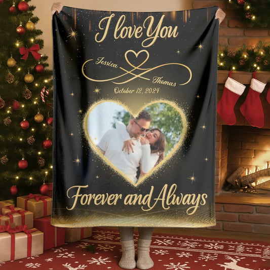 Personalized Blankets Blanket Custom KNT / White / 30x40in / 76x101cm I Love You Forever And Always - Personalized Couple Photo Blanket