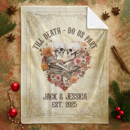 Personalized Blankets Till Death Do Us Part - Personalized Skeleton Couple Blanket