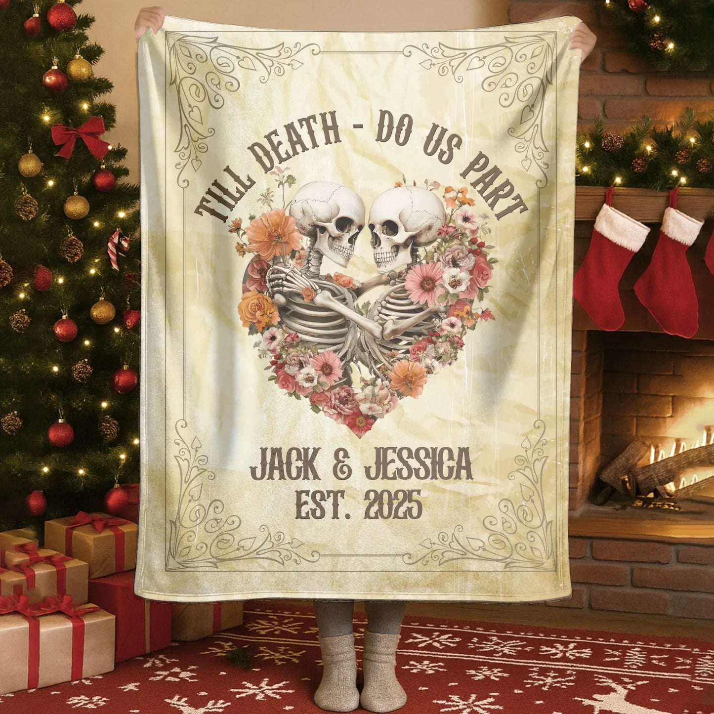 Personalized Blankets Blanket Custom KNT / White / 30x40in / 76x101cm Till Death Do Us Part - Personalized Skeleton Couple Blanket