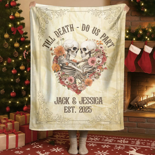 Personalized Blankets Blanket Custom KNT / White / 30x40in / 76x101cm Till Death Do Us Part - Personalized Skeleton Couple Blanket