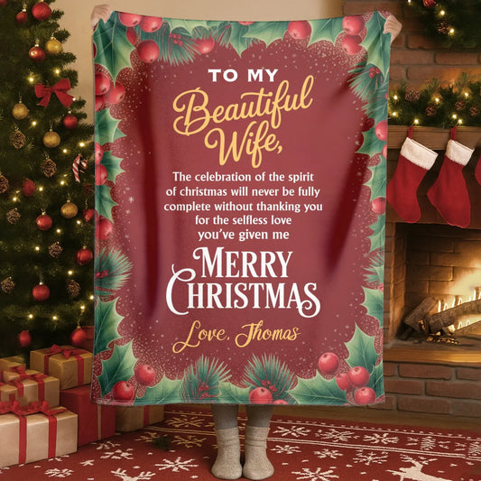 Personalized Blankets Blanket Custom KNT / White / 30x40in / 76x101cm To My Wife Merry Christmas - Personalized Holiday Blanket