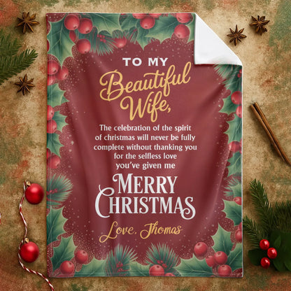 Personalized Blankets To My Wife Merry Christmas - Personalized Holiday Blanket