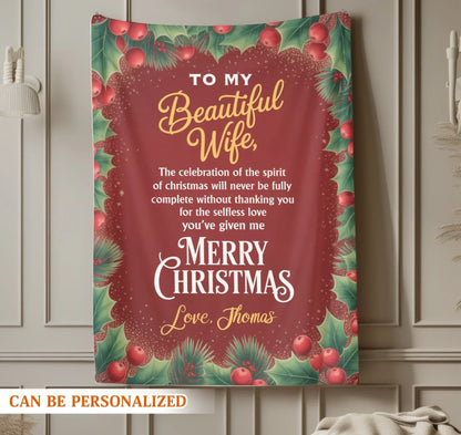 Personalized Blankets To My Wife Merry Christmas - Personalized Holiday Blanket