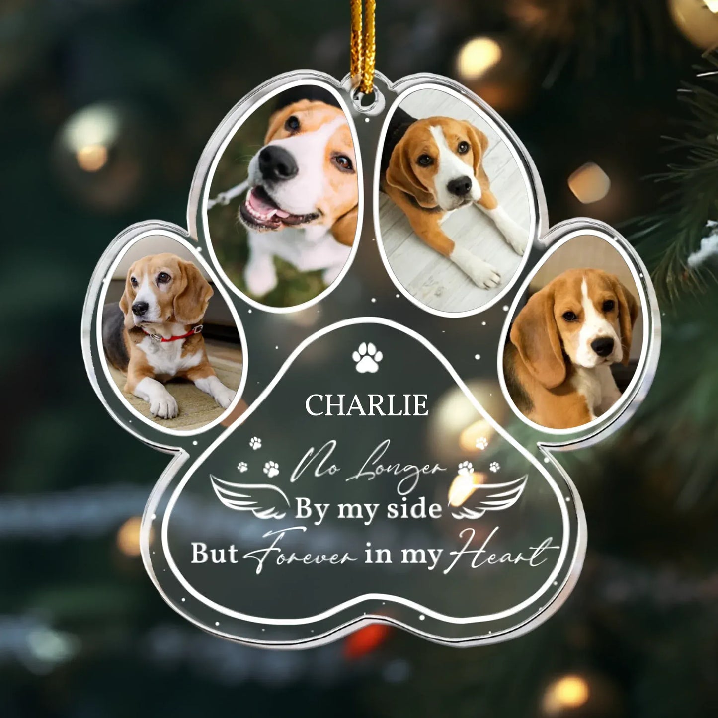 Personalized Ornaments Ornament Acrylic / Glass / 3.5in / 8.9cm Forever in My Heart, Pet Sympathy Gift - Personalized Dog Memorial Photo Ornament