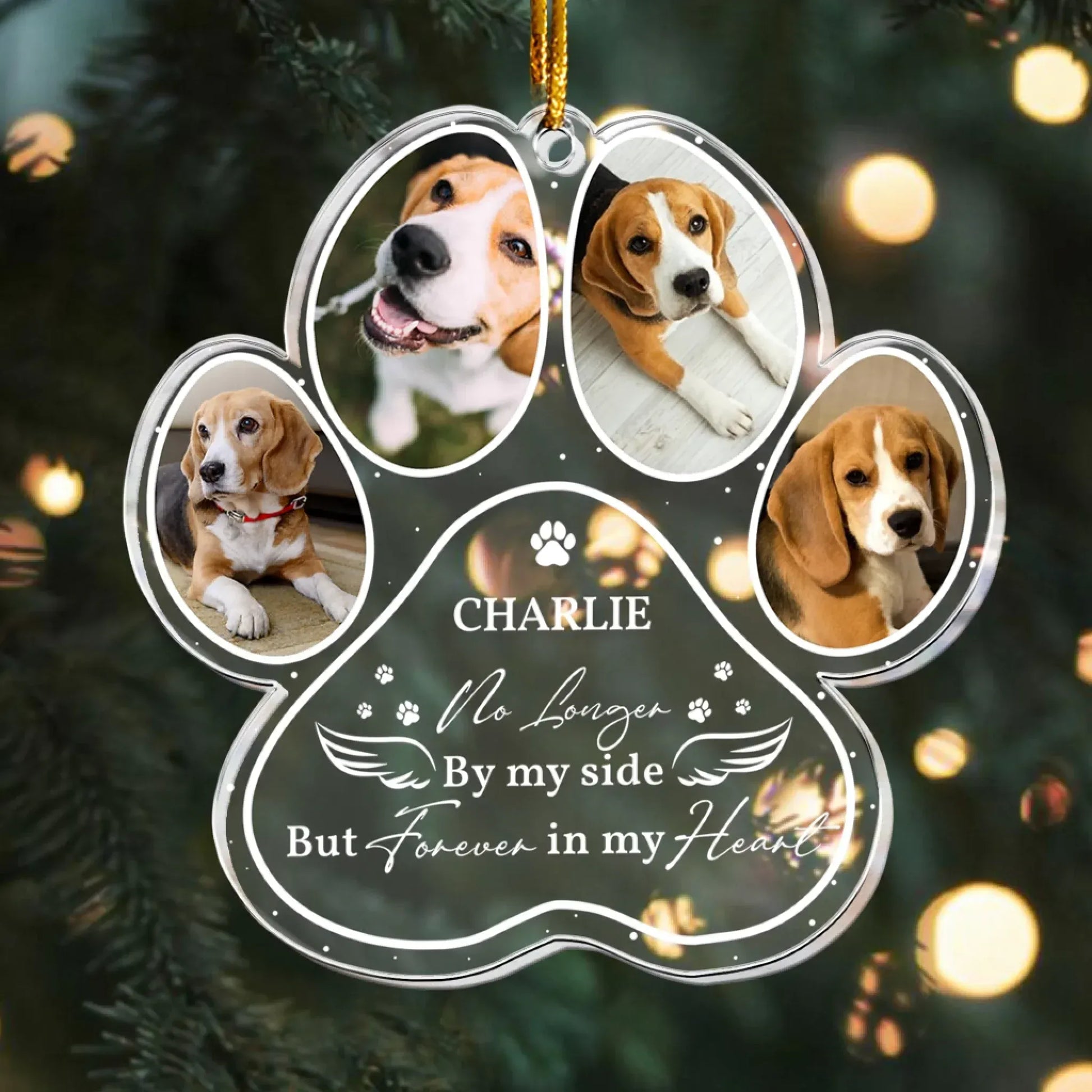 Personalized Ornaments Forever in My Heart, Pet Sympathy Gift - Personalized Dog Memorial Photo Ornament