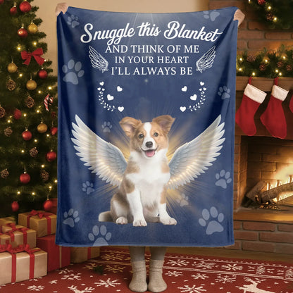 Personalized Blankets Blanket Custom KNT / White / 30x40in / 76x101cm Snuggle This Blanket And Think Of Me - Personalized Angel Dog Memorial Photo Custom Blanket