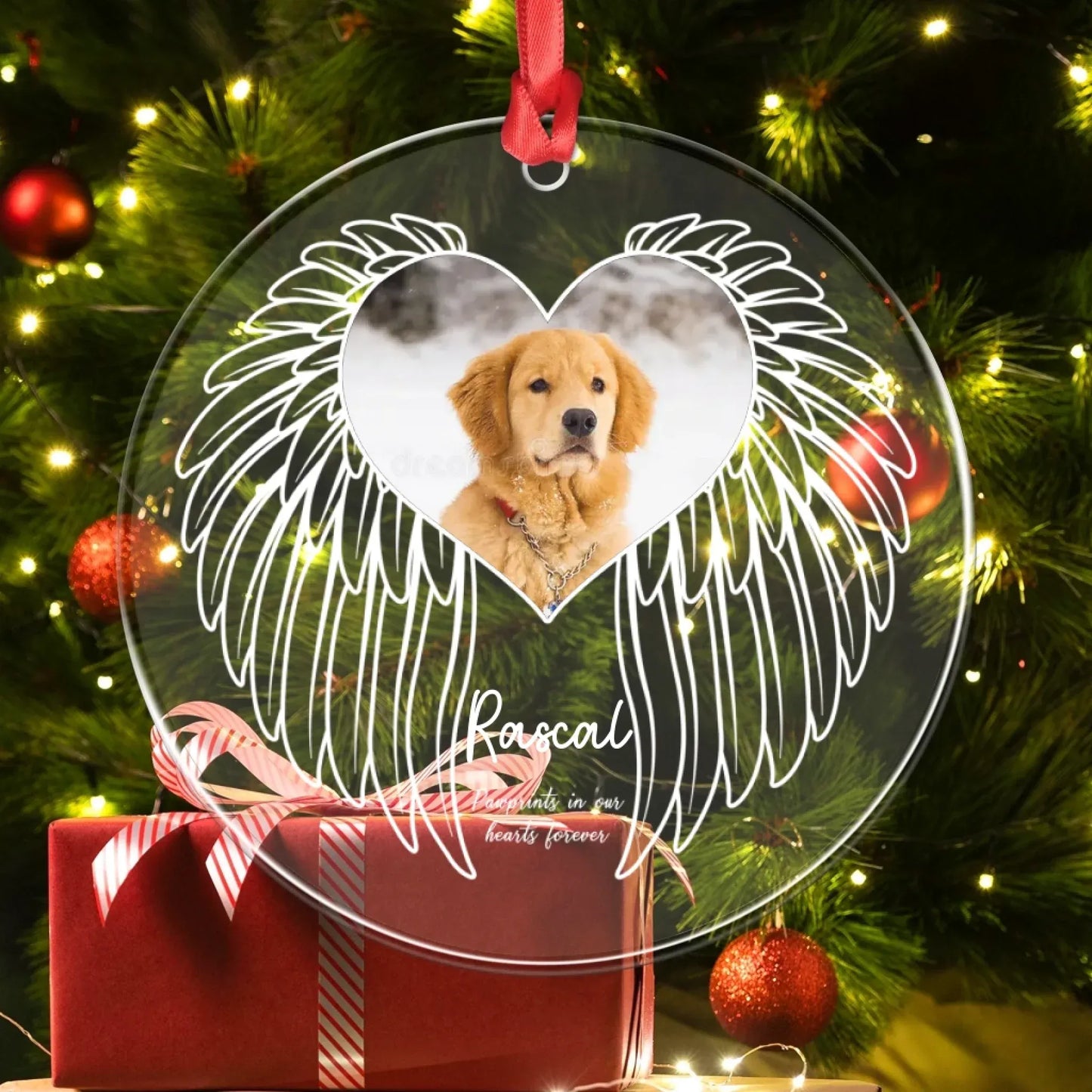 Personalized Ornaments Pawprints In Our Hearts Forever - Personalized Dog Memorial Photo Acrylic Ornament