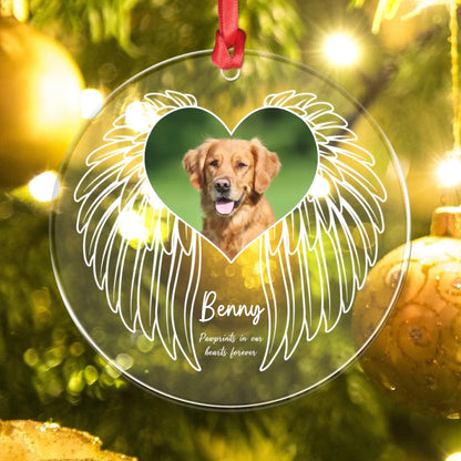 Personalized Ornaments Pawprints In Our Hearts Forever - Personalized Dog Memorial Photo Acrylic Ornament