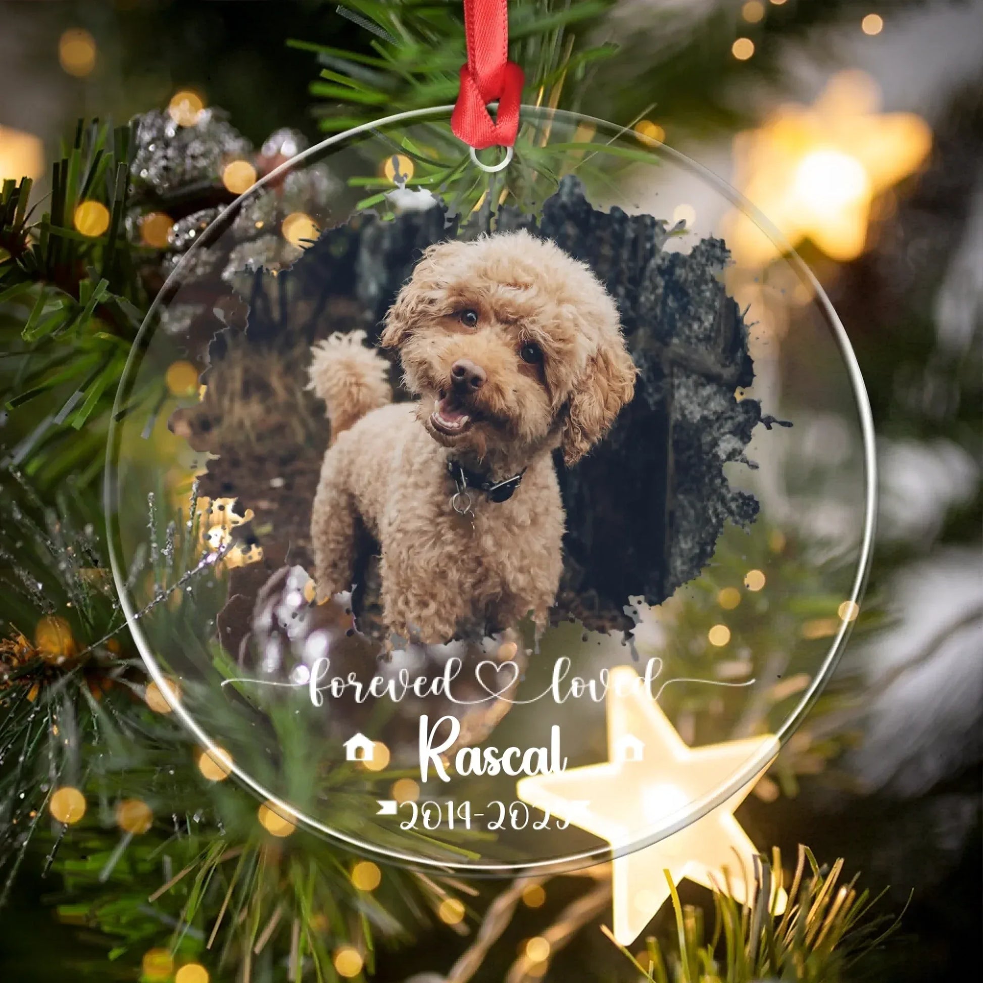 Personalized Ornaments Forever Loved, Never Forgotten - Personalized Dog Memorial Photo Acrylic Ornament