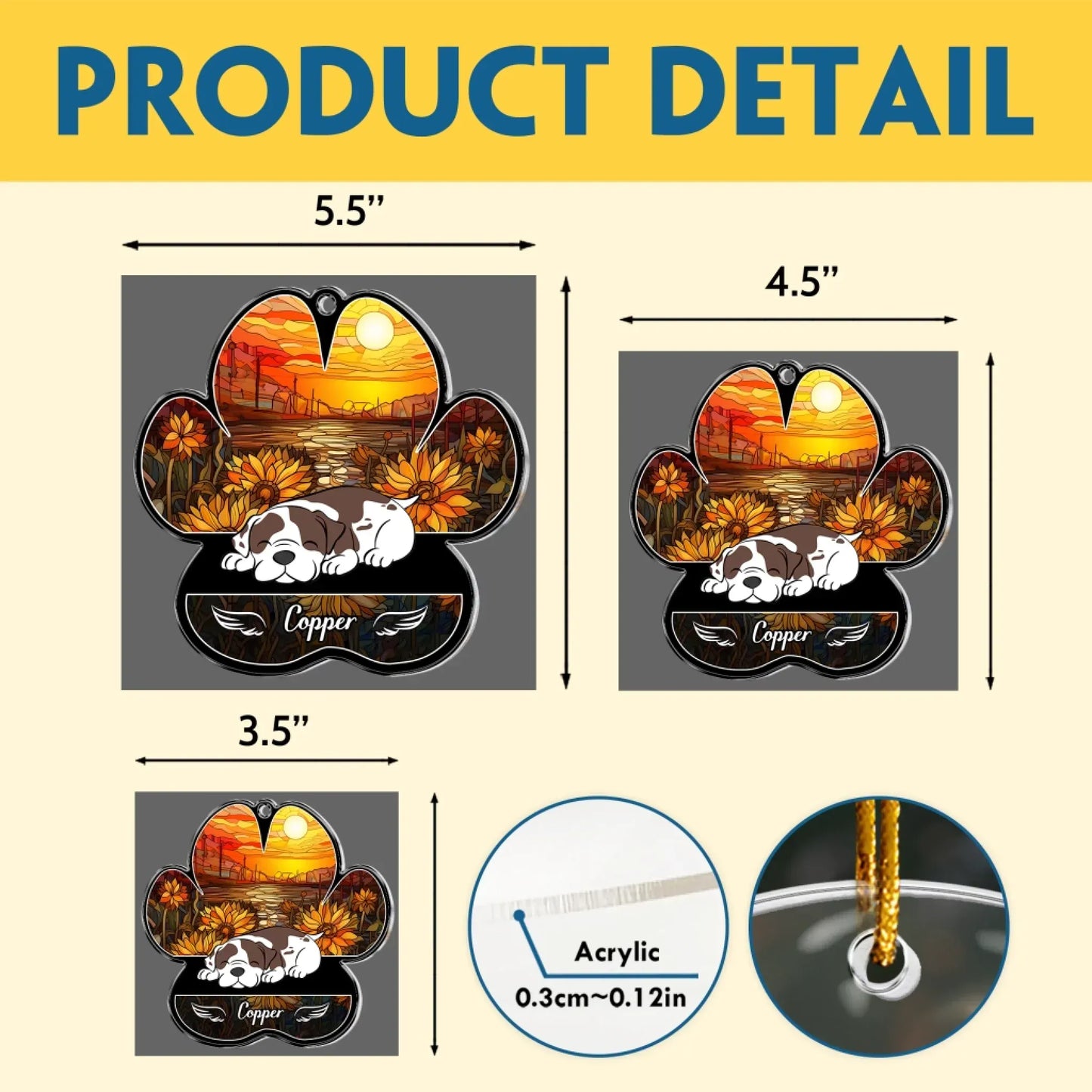 Personalized Ornaments Dog Lying On Pawprint, Angel Sleeping Dog - Personalized Dog Memorial Ornament