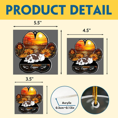 Personalized Ornaments Dog Lying On Pawprint, Angel Sleeping Dog - Personalized Dog Memorial Ornament