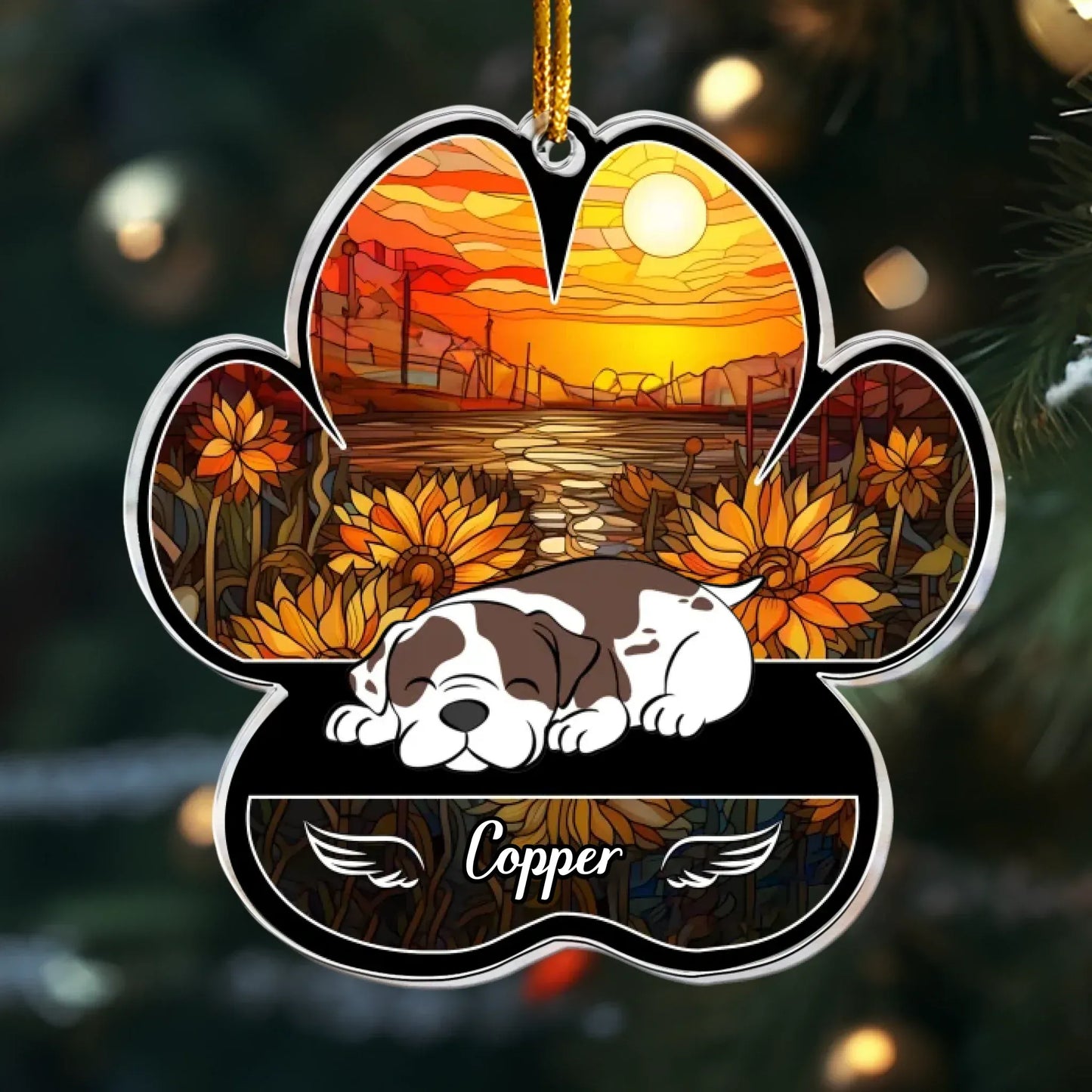 Personalized Ornaments Ornament Acrylic / Glass / 3.5in / 8.9cm Dog Lying On Pawprint, Angel Sleeping Dog - Personalized Dog Memorial Ornament