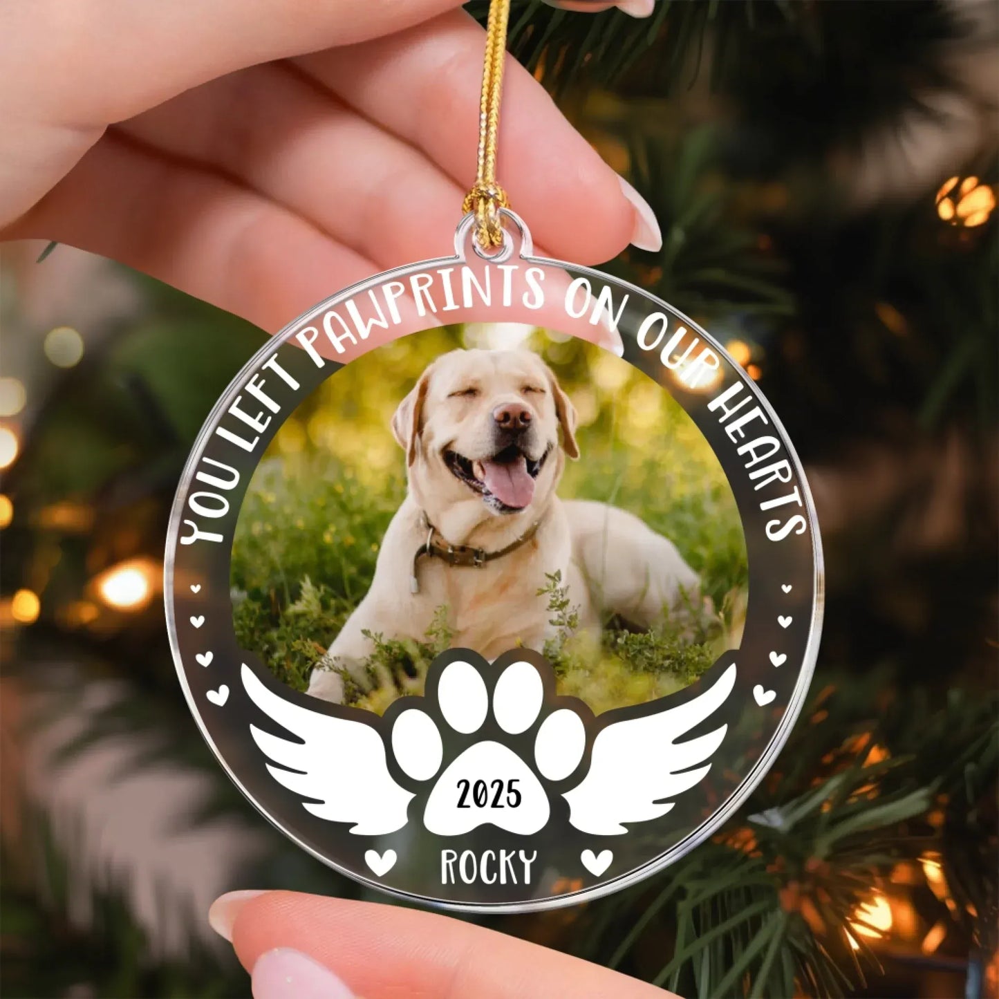 Personalized Ornaments You Left Pawprints On Our Heart, Dog Memorial - Personalized Acrylic Photo Ornament