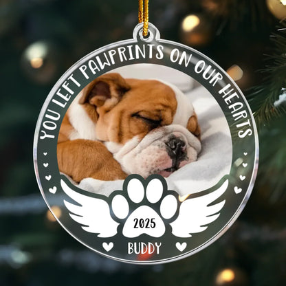 Personalized Ornaments Ornament Acrylic / Glass / 3.5in / 8.9cm You Left Pawprints On Our Heart, Dog Memorial - Personalized Acrylic Photo Ornament
